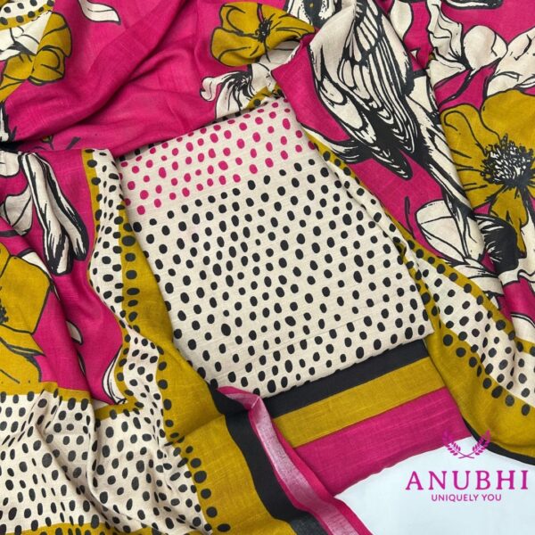 COTTON✨  “Embrace the exquisite allure of this beautiful Cotton linen suit, enhanced by an embroidered Cotton linen dupatta”