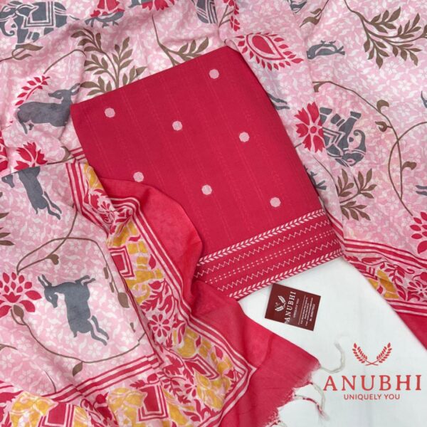 EMBROIDERED COTTON  "Beautiful Embroidered Cotton suit perfectly paired with block printed Cotton Dupatta"