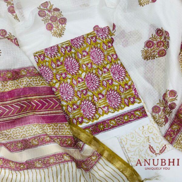 COTTON✨  “Journey through the vibrant lanes of tradition with this printed cotton suit set, harmonized flawlessly with a graceful Kota Doria dupatta”