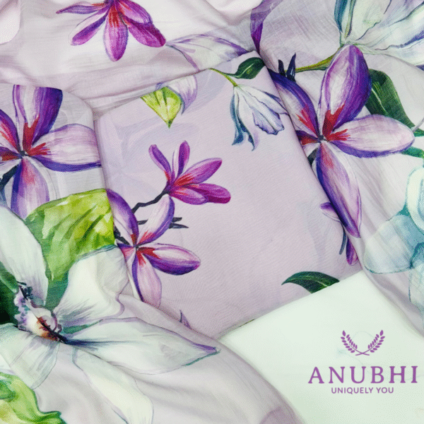 MULL CHANDERI🌟  “Step into timeless elegance with this beautiful floral printed Mull Chanderi suit set paired with a stunning Mull Chanderi Dupatta”♥️