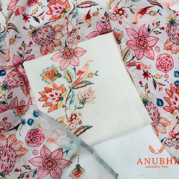 EMBROIDERED LINEN✨  “Embrace the exquisite allure of this Embroidered Linen suit, enhanced by an embroidered linen dupatta”