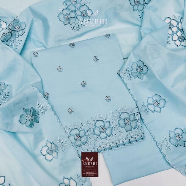 Embroidered Cotton🩵  Beautiful Embroidered Cotton suit perfectly paired with Embroidered Cotton dupatta.😍
