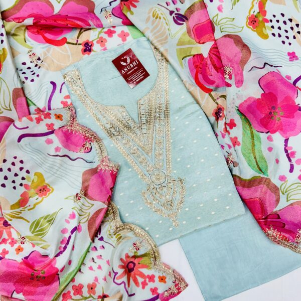 EMBROIDERED TISSUE SHIMMER✨  “Make a Statement with flair in our Embroidered Tissue Shimmer Silk suit  perfectly paired with a delightful Embroidered Shimmer Dupatta”🌟