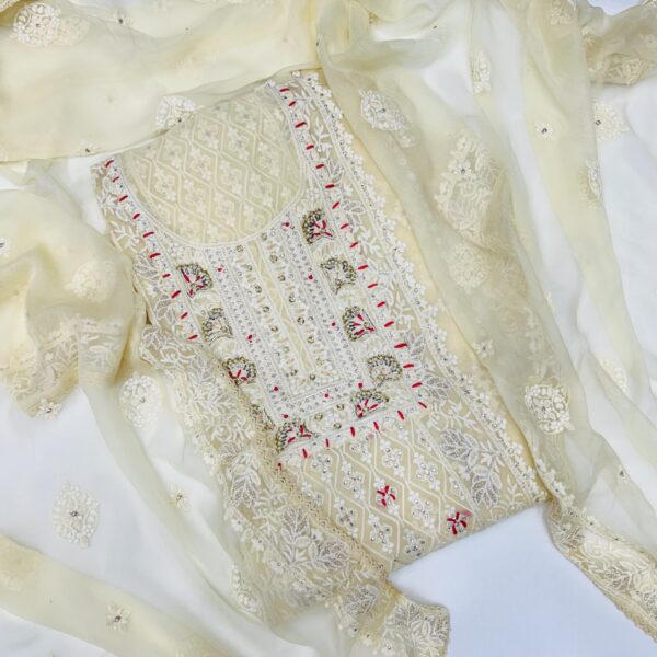 LUCKNOWI | GEORGETTE ✨🫶  Enhance your style with this beautiful Georgette Lucknowi embroidered suit ,perfectly paired with an embroidered Georgette dupatta. Simple elegance for any occasion! 💛