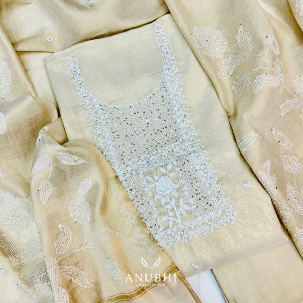 EMBROIDERED TISSUE SHIMMER✨  “Make a Statement with flair in our Embroidered Tissue Shimmer Silk suit  perfectly paired with a delightful Embroidered Shimmer Dupatta”🌟