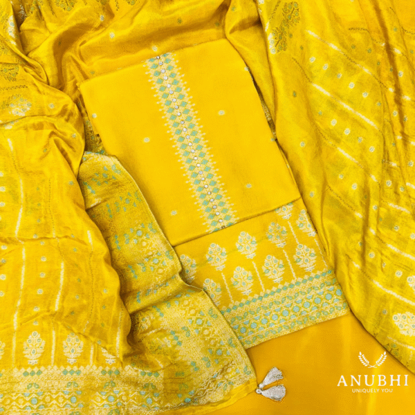 EMBROIDERED LINEN SILK 💛✨  Beautiful Embroidered Linen Silk suit paired with an Embroidered Silk dupatta is a timeless statement.