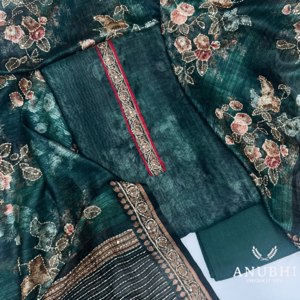 EMBROIDERED CHANDERI🌟  “Step into timeless elegance with this beautiful Kantha Embroidered Chanderi suit set paired with a stunning Embroidered Chanderi Dupatta”