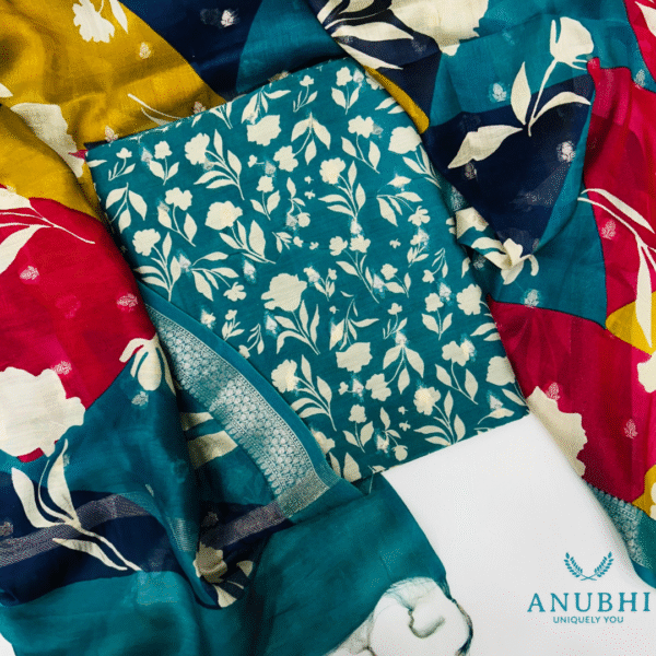 MAHESHWARI SILK✨  “Make a Statement with flair in our Teal Blue Maheshwari Embroidered Silk suit set perfectly paired with a delightful Embroidered Silk Dupatta”