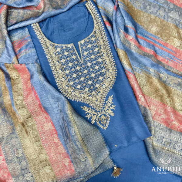 EMBROIDERED RUSSIAN SILK✨  An elegant and graceful embroidered Russian Silk unstitched suit set with an embroidered Silk dupatta is a luxurious and stylish choice for any special occasion. 😍