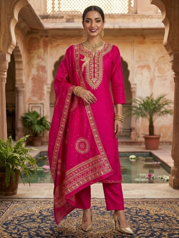 EMBROIDERED SILK ✨  Adorn this beautiful Embroidered Silk suit with a matching embroidered silk dupatta for a touch of timeless grace.✨